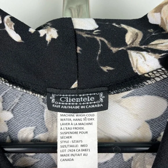 Clientele Floral V-Neck Blouse Black & Cream Print Women’s Size Medium - Picture 3 of 6